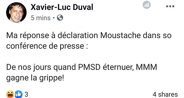 Xavier-Luc Duval: «Kan PMSD éternié, MMM gagn lagrip !»