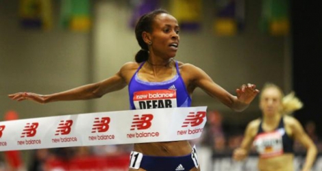 La fondeuse éthiopienne Meseret Defar victorieuse sur 3.000 m, à la réunion indoor de Boston, le 14 février 2016.