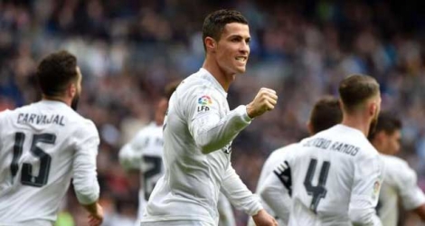 La star du Real Madrid Cristiano Ronaldo, auteur d'un quadruplé contre le Celta Vigo au stade Santiago Bernabeu, le 5 mars 2016.