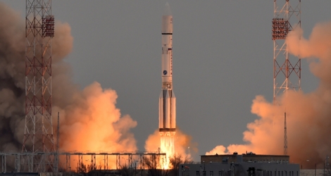 La fusée Proton transportant la sonde de la mission ExoMars 2016 décolle du cosmodrome russe de Baïkonour le 14 mars 2016.