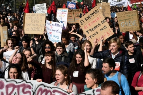 Manifestation d'étudiants contre la loi Travail à Paris, le 17 mars 2016