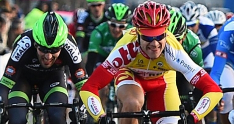 Le coureur cycliste belge Antoine Demoitié (Wallonie Bruxelles) (d) lors du Grand Prix La Marseillaise, le 1er février 2015 à Marseille.