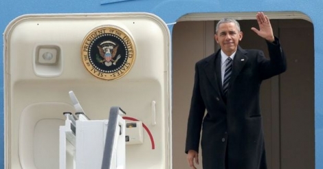 Le président des Etats-Unis Barack Obama arrive à l'aéroport d'Hanovre en Allemagne, le 24 avril 2016