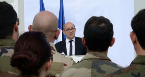 Photo fournie par le service de communication de l'Armée du ministre de la Défense français, Jean-Yves Le Drian, le 12 avril 2016.