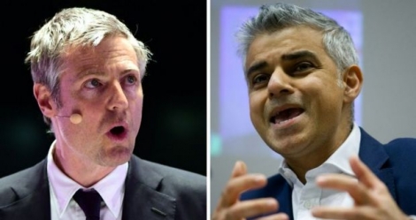 Zac Goldsmith, candidat conservateur (g), le 28 avril 2016, et Sadiq Khan, candidat travailliste, 28 janvier 2016, à Londres 