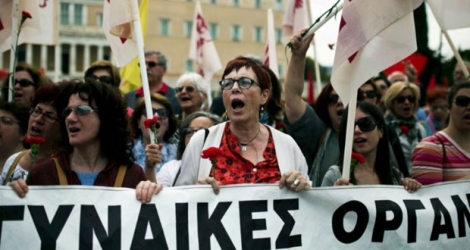 Une manifestation contre la réforme des retraites à Athènes, le 8 mai 2016