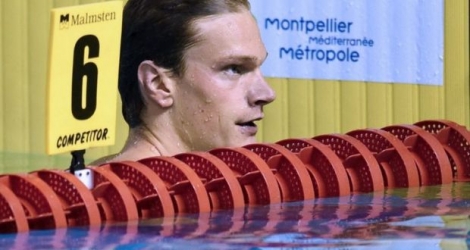 Yannick Agnel, lors des Championnats de France de natation à Montpellier, le 1er avril 2016