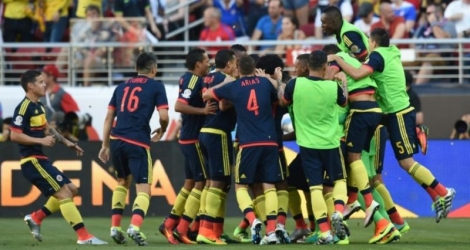 La joie des joueurs Colombiens après le but de Cristian Zapata face aux Etats-Unis, lors de la Copa America, 3 juin 2016 à Santa Clara en Californie