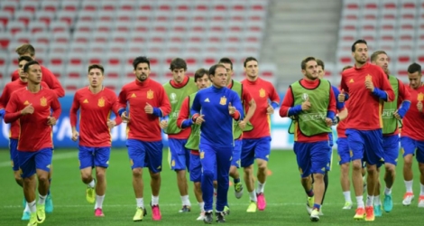 L'équipe d'Espagne à l'entraînement pendant l'Euro-2016.
