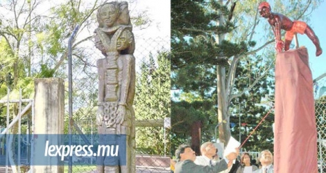 Des deux sculptures dévoilées en 2005 (à dr.), une seule tient encore debout (à g.).