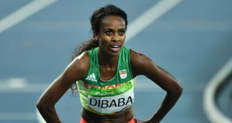 L'Ethiopienne Genzebe Dibaba lors de son arrivée à la 2e place en finale du 1500 m aux JO de Rio, le 16 août 2016.