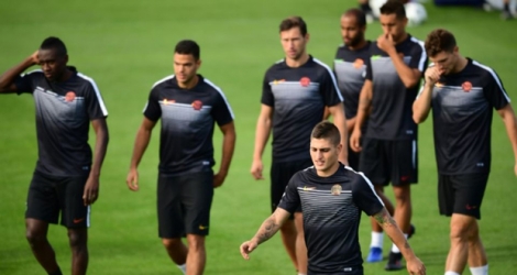 Les joueurs du PSG à l'entraînement le 12 septembre 2016 au Camp des loges, à Saint-Germain-en-Laye .