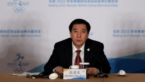 Zhang Jiandong, vice-président du comité organisateur des jeux d'hiver et maire adjoint de Pékin, lors d'une conférence de presse. le 24 mars 2015 à Pékin