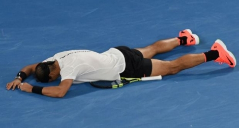 Rafael Nadal après sa victoire sur le Bulgare Grigor Dimitrov en demi-finale de l'Open d'Australie, le 27 janvier 2017 à Melbourne