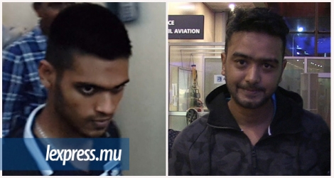 Les présumés djihadistes Muntazzam Sadullah (à g.) et Umar Fokeer à l’aéroport samedi.