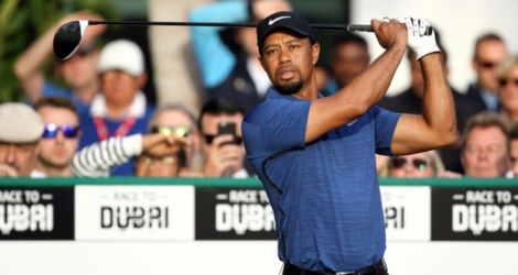 L'ancien N.1 mondial américain Tiger Woods lors du Dubaï Desert Classic, le 2 février 2017 à Dubaï .