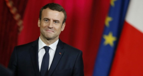 Le président Emmanuel Macron lors de la cérémonie d'investiture dans la salle des fêtes de l'Elysée, le 14 mai 2017 à Paris.