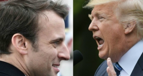 Le président français Emmanuel Macron (G) le 8 mai 2017 et le président américain Donald Trump (D) le 4 mai 2017