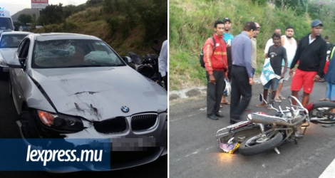 (A g.) La BMW que conduisait Cédric Chung Nien Chin le jour de l’accident.