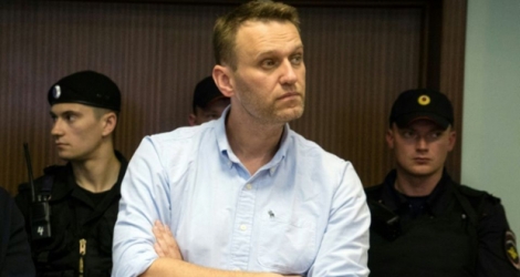 L'opposant russe Alexeï Navalny, le 16 juin 2017, lors d'une audience au tribunal à Moscou.