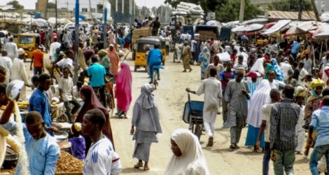 Vue d'ensemble du marché de Maiduguri régulièrement visé par le groupe islamiste nigérian Boko Haram. Photo prise le 26 mai 2017.