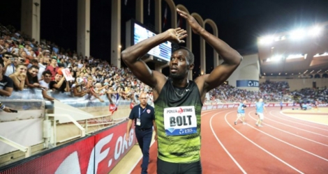 Le sprinteur star jamaïcain Usain Bolt à l'issue d'une énième victoire à Monaco, le 21 juillet 2017 .
