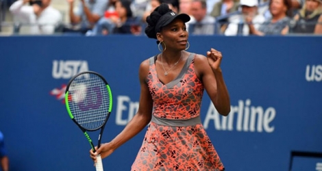 L'Américaine Venus Williams face à la Grecque Maria Sakkari au 3e tour de l'US Open, le 1er septembre 2017 à New York 