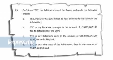 Extrait de l’affidavit juré par le directeur général de la STC, montrant les sommes dues à Betamax.
