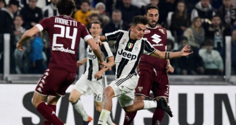 La pépite argentine de la Juventus Paulo Dybala (c) lors du derby face au Torino, le 6 mai 2017 au Juventus Stadium.