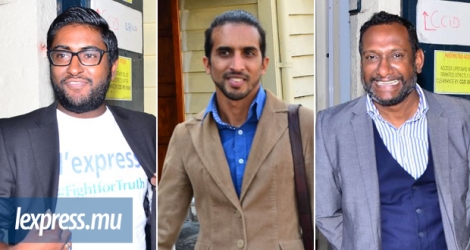  Les journalistes Nad Sivaramen, Axcel Chenney et Yasin Denmamode aux Casernes centrales hier.