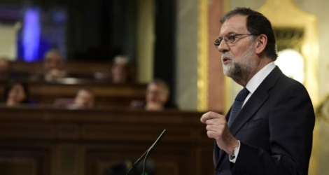 Le Premier ministre espagnol Mariano Rajoy devant le Parlement, le 11 octobre 2017 à Madrid.