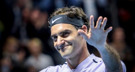 Roger Federer après sa victoire face à l'Américain Frances Tiafoe, le 24 octobre 2017 à Bâle 