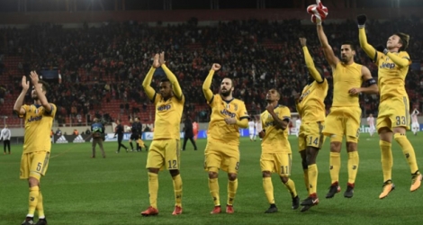 Des joueurs de la Juve, le 5 décembre 2017 aprèws leur victoire sur la pelouse de l'Olympiakos du Pirée