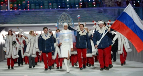 La délégation russe lors de la cérémonie d'ouverture des JO de Sotchi, le 7 février 2014
