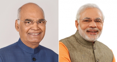 Le président indien Ram Nath Kovind (à g.) et le Premier ministre de l’Inde, Narendra Modi.