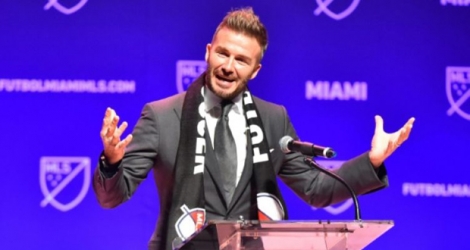 La superstar David Beckham s'exprime devant les reporters au sujet du prochain lancement de sa franchise MLS à Miami, le 29 janvier 2018.