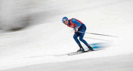 Le Français Maurice Manificat lors de l'épreuve par équipes de sprint en ski de fond, le 21 février 2018 de Pyeongchang.