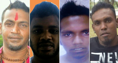 (De g. à dr.) Vikash Oochit, Tishale Ram, Doshal Behari et Rajeenshduth Teeluck sont suspectés de faire partie d’un gang qui sévirait dans le Sud.