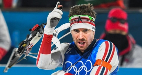 Le biathlète norvégien Emil Hegle Svendsen lors du relais messieurs 4x7,5 km lors des JO de Pyeongchang, le 23 février 2018
