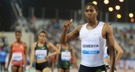 La demi-fondeuse sud-africaine Caster Semenya victorieuse du 1500 m du meeting Ligue de Diamant de Doha, le 4 mai 2018.