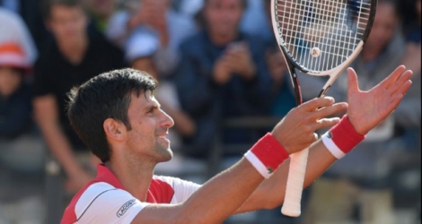 La joie de Novak Djokovic, vainqueur de l'Ukrainien Alexandr Dolgopolov à Rome, le 14 mai 2018.