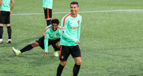 Cristiano Ronaldo à l'entraînement avec la sélection du Portugal au stade municipal d'Andorra la Vella, le 6 octobre 2017à la veille d'un match de qualification du Mondial.