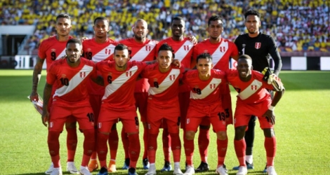 L'équipe du Pérou avant le match amical face à la Suède, à Göteborg, le 9 juin 2018.