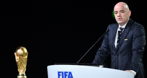 Le président de la Fédération internationale de football, Gianni Infantino, fait un discours à l'ouverture du 68e Congrès de la Fifa, à Moscou, le 13 juin 2018.