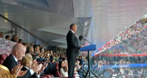 Le président russe Vladimir Poutine fait sa déclaration d'ouverture de la Coupe du monde, le 14 juin 2018 à Moscou.