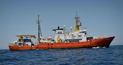 Photo d'archives du 6 mai 2018 du navire Aquarius de l'ONG SOS Méditérranée, qui porte secours aux migrants.