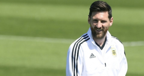Lionel Messi lors d'un entraînement avec la sélection argentine, le 15 juin 2018 près de Moscou 
