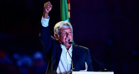 Le candidat de gauche à la présidentielle mexicaine Andrés Manuel Lopez Obrador lors d'un meeting électoral, le 27 juin 2018 à Mexico.