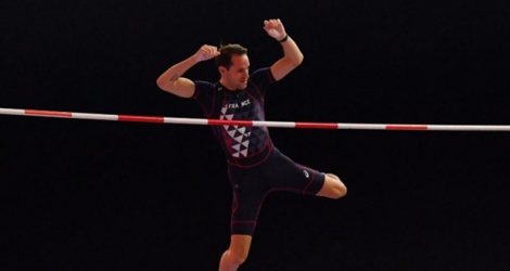 Le perchiste français Renaud Lavillenie lors des Championnats du monde en salle d'athlétisme, le 4 mars 2018 à Birmingham.