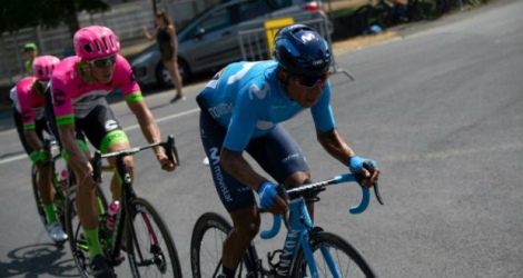 Le Colombien Nairo Quintana (devant) lors de la première étape du Tour de France .